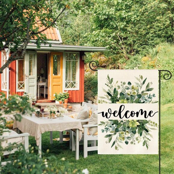 Spring Summer Floral Welcome Garden Flag 12x18 Inch Double Sided Outside, Eucaly - Picture 2 of 7